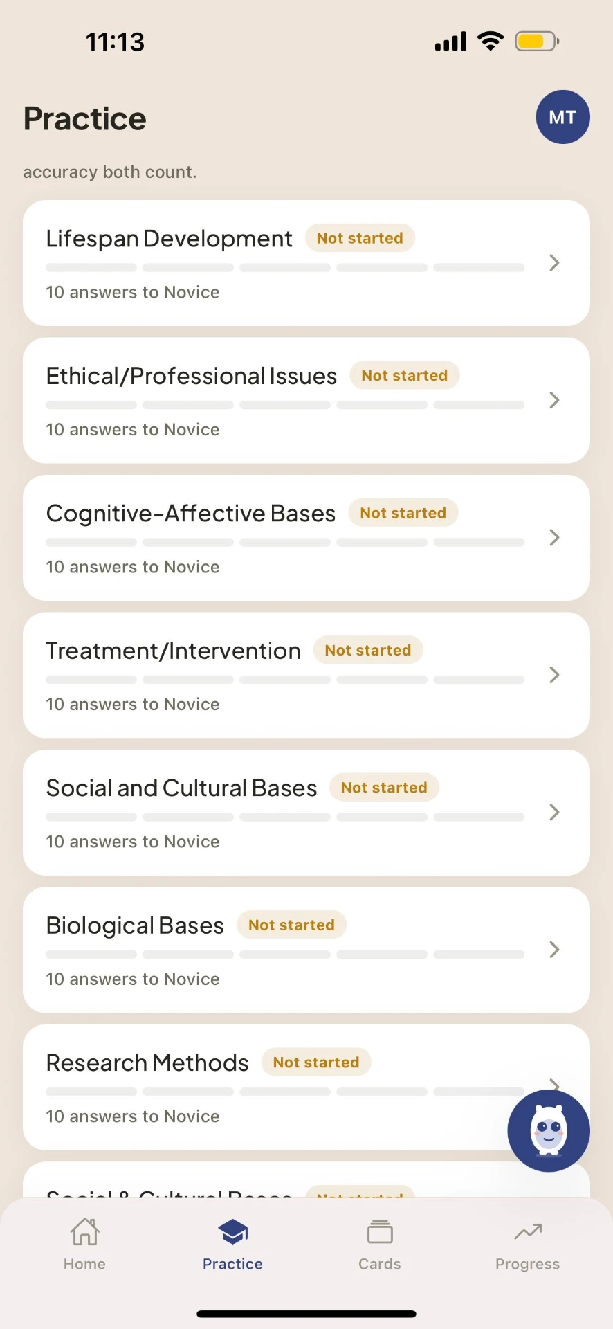 Practice by topic — the EPPP content areas from Novice to Exam Ready